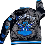 Love Conquers "Carolina Blue" Satin Bomber Jacket